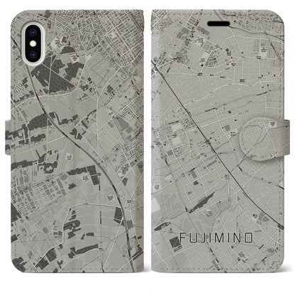 【ふじみ野（埼玉県）】地図柄iPhoneケース（手帳タイプ）モノトーン・iPhone XS Max 用