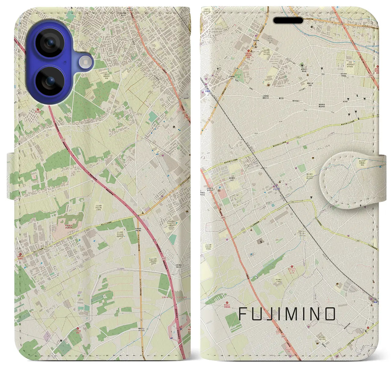 【ふじみ野（埼玉県）】地図柄iPhoneケース（手帳タイプ）ナチュラル・iPhone 16 Pro Max 用
