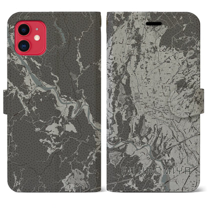 【富士宮（静岡県）】地図柄iPhoneケース（手帳タイプ）モノトーン・iPhone 11 用