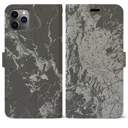 【富士宮（静岡県）】地図柄iPhoneケース（手帳タイプ）モノトーン・iPhone 11 Pro Max 用