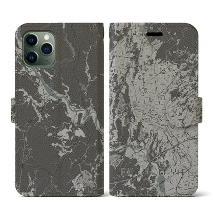 【富士宮（静岡県）】地図柄iPhoneケース（手帳タイプ）モノトーン・iPhone 11 Pro 用