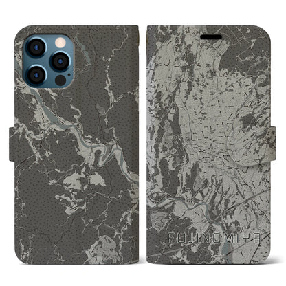 【富士宮（静岡県）】地図柄iPhoneケース（手帳タイプ）モノトーン・iPhone 12 / 12 Pro 用