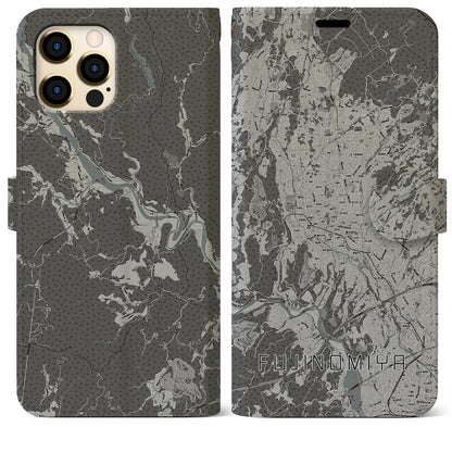 【富士宮（静岡県）】地図柄iPhoneケース（手帳タイプ）モノトーン・iPhone 12 Pro Max 用