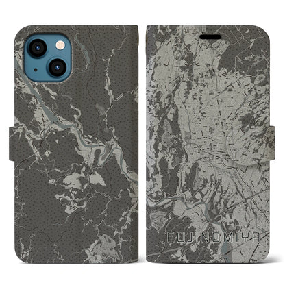 【富士宮（静岡県）】地図柄iPhoneケース（手帳タイプ）モノトーン・iPhone 13 用