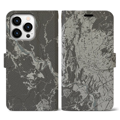 【富士宮（静岡県）】地図柄iPhoneケース（手帳タイプ）モノトーン・iPhone 13 Pro 用