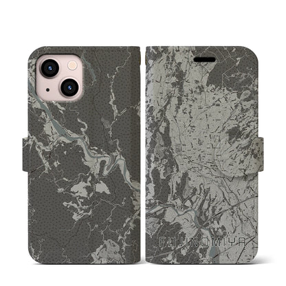 【富士宮（静岡県）】地図柄iPhoneケース（手帳タイプ）モノトーン・iPhone 13 mini 用