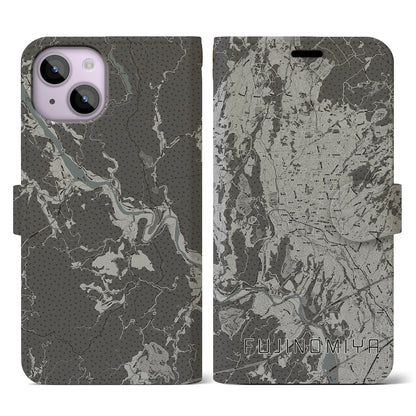 【富士宮（静岡県）】地図柄iPhoneケース（手帳タイプ）モノトーン・iPhone 14 用