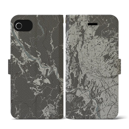 【富士宮（静岡県）】地図柄iPhoneケース（手帳タイプ）モノトーン・iPhone SE（第3 / 第2世代） / 8 / 7 / 6s / 6 用