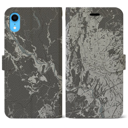 【富士宮（静岡県）】地図柄iPhoneケース（手帳タイプ）モノトーン・iPhone XR 用