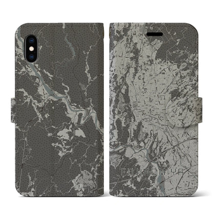 【富士宮（静岡県）】地図柄iPhoneケース（手帳タイプ）モノトーン・iPhone XS / X 用