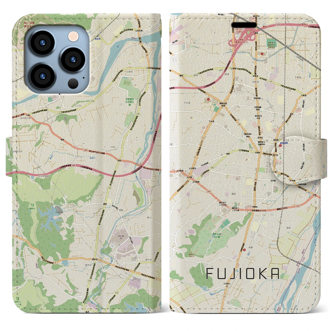 【藤岡2（群馬県）】地図柄iPhoneケース（手帳タイプ）