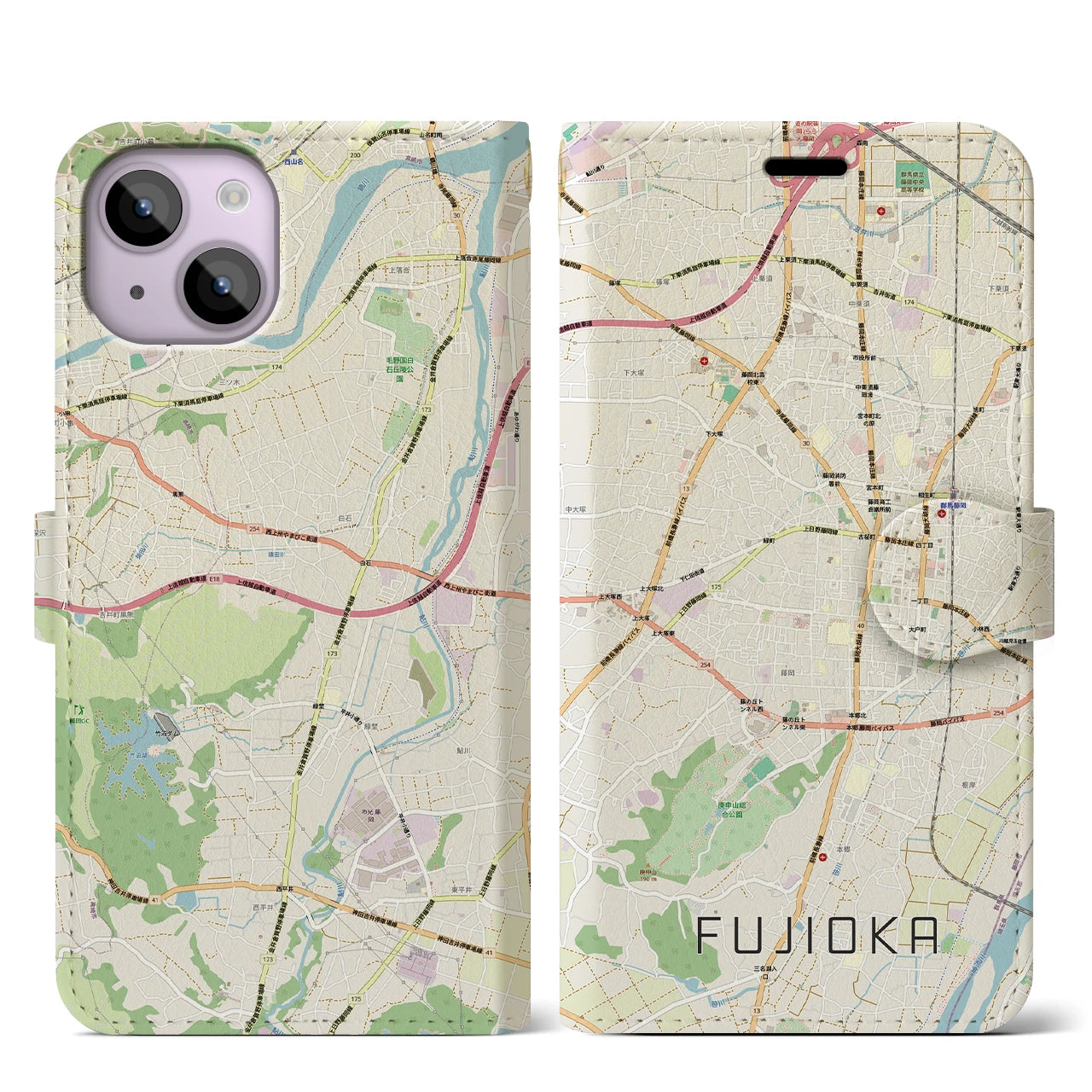 【藤岡2（群馬県）】地図柄iPhoneケース（手帳タイプ）
