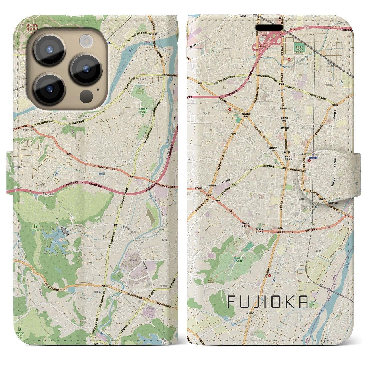 【藤岡2（群馬県）】地図柄iPhoneケース（手帳タイプ）