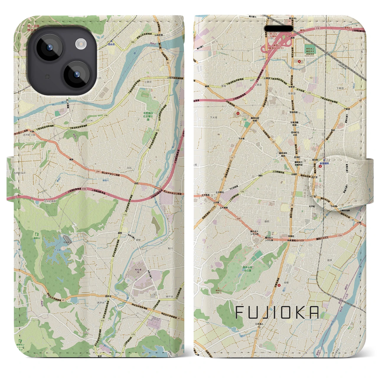 【藤岡2（群馬県）】地図柄iPhoneケース（手帳タイプ）