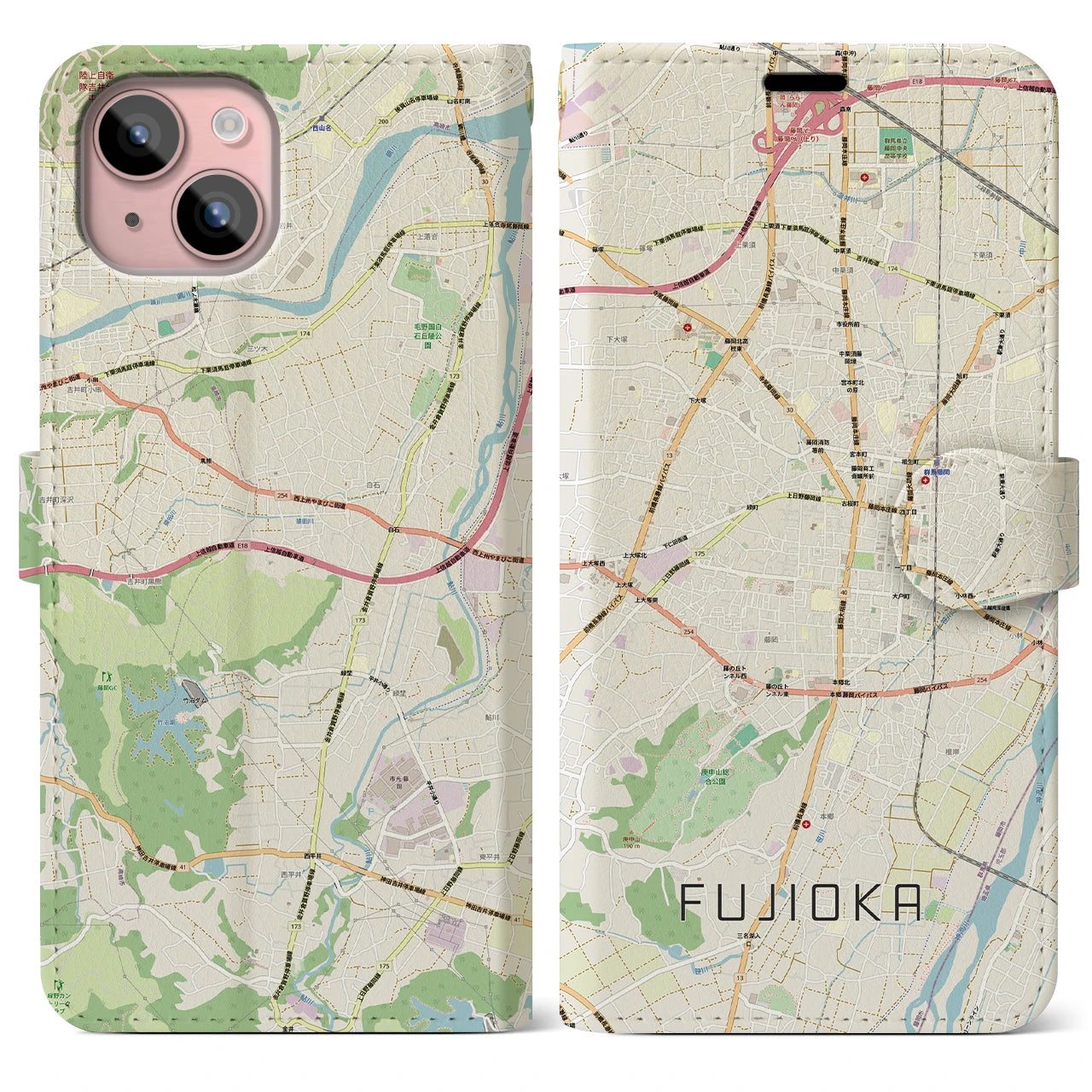 【藤岡2（群馬県）】地図柄iPhoneケース（手帳タイプ）