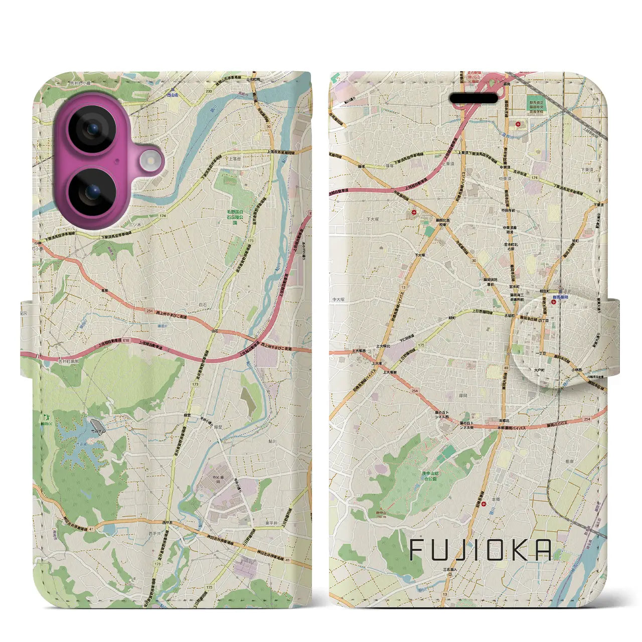 【藤岡2（群馬県）】地図柄iPhoneケース（手帳タイプ）