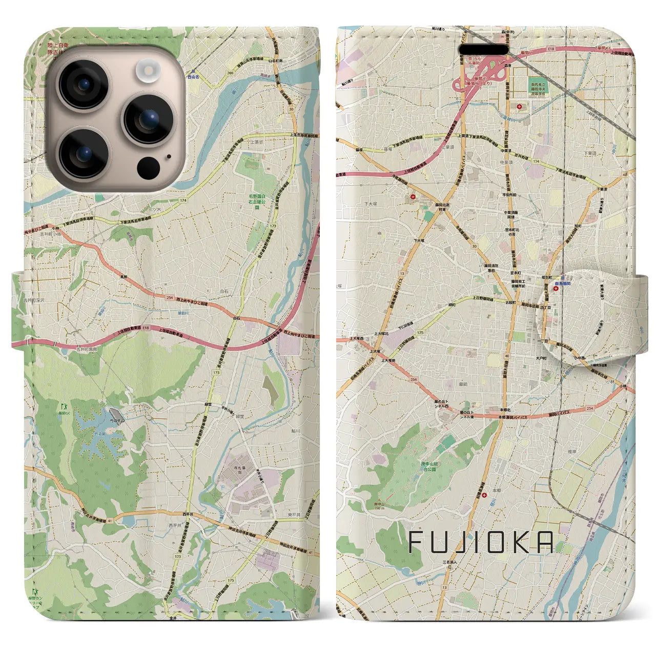 【藤岡2（群馬県）】地図柄iPhoneケース（手帳タイプ）