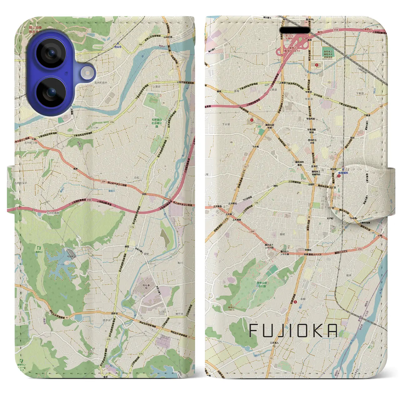 【藤岡2（群馬県）】地図柄iPhoneケース（手帳タイプ）