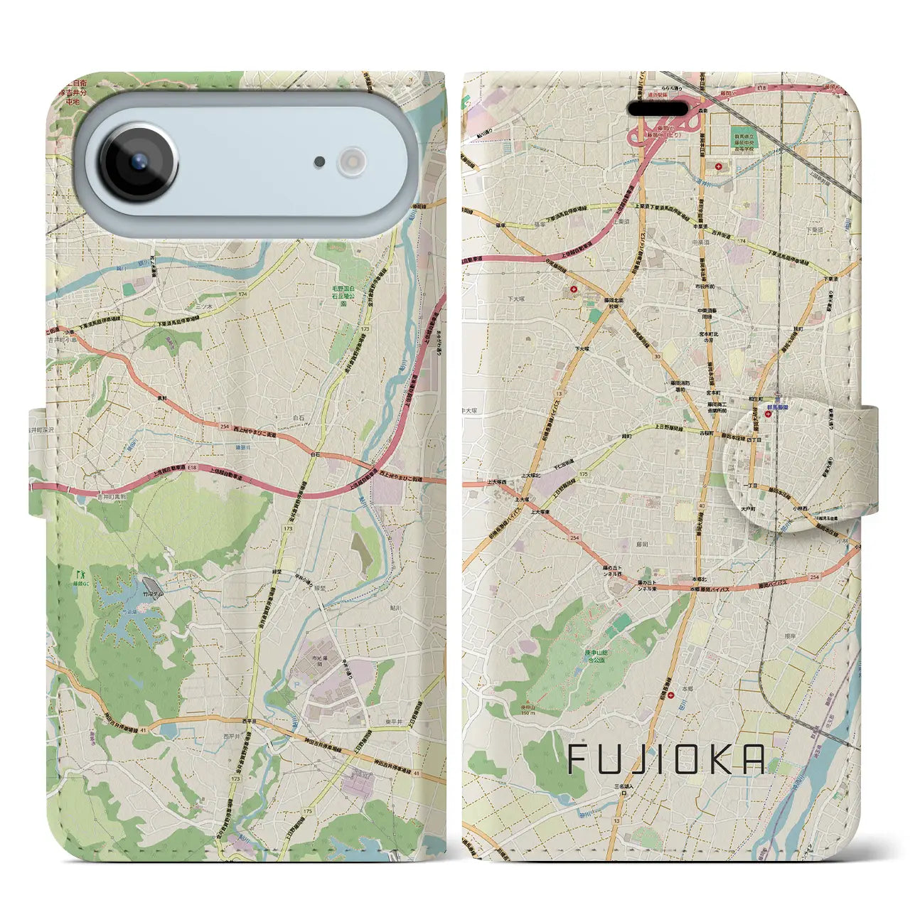 【藤岡2（群馬県）】地図柄iPhoneケース（手帳タイプ）ナチュラル・iPhone 17 Pro Max 用
