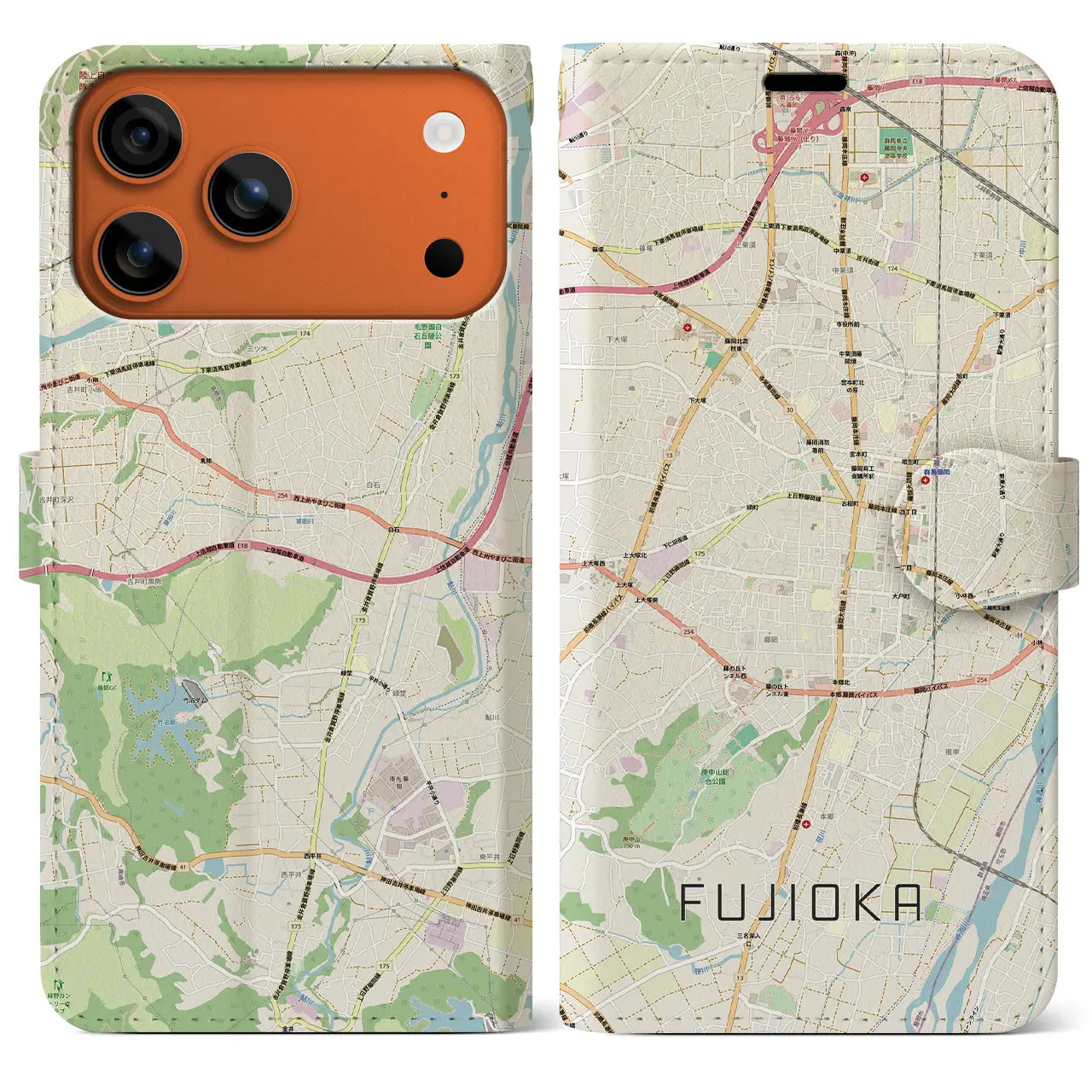 【藤岡2（群馬県）】地図柄iPhoneケース（手帳タイプ）