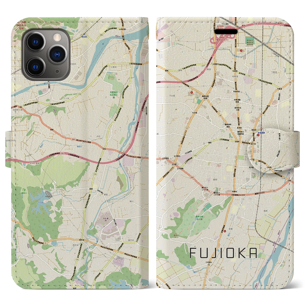【藤岡2（群馬県）】地図柄iPhoneケース（手帳タイプ）