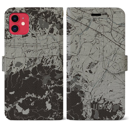 【藤岡（群馬県）】地図柄iPhoneケース（手帳タイプ）モノトーン・iPhone 11 用