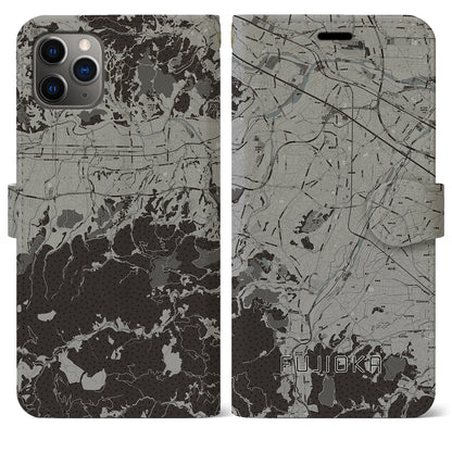 【藤岡（群馬県）】地図柄iPhoneケース（手帳タイプ）モノトーン・iPhone 11 Pro Max 用