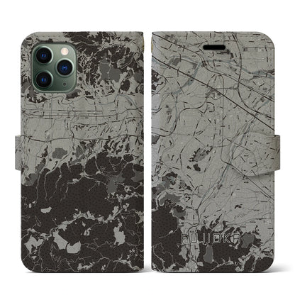 【藤岡（群馬県）】地図柄iPhoneケース（手帳タイプ）モノトーン・iPhone 11 Pro 用