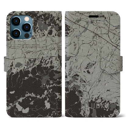 【藤岡（群馬県）】地図柄iPhoneケース（手帳タイプ）モノトーン・iPhone 12 / 12 Pro 用
