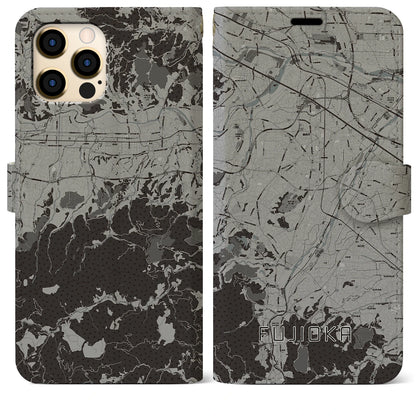 【藤岡（群馬県）】地図柄iPhoneケース（手帳タイプ）モノトーン・iPhone 12 Pro Max 用