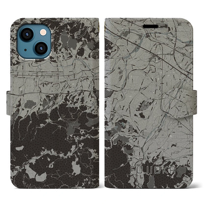 【藤岡（群馬県）】地図柄iPhoneケース（手帳タイプ）モノトーン・iPhone 13 用