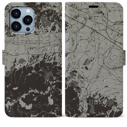 【藤岡（群馬県）】地図柄iPhoneケース（手帳タイプ）モノトーン・iPhone 13 Pro Max 用