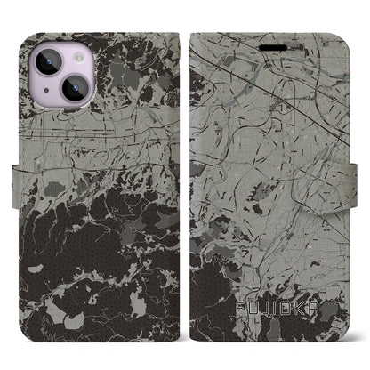 【藤岡（群馬県）】地図柄iPhoneケース（手帳タイプ）モノトーン・iPhone 14 用