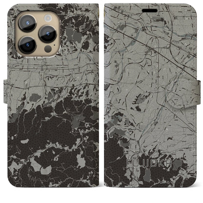 【藤岡（群馬県）】地図柄iPhoneケース（手帳タイプ）モノトーン・iPhone 14 Pro Max 用