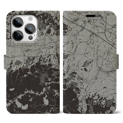【藤岡（群馬県）】地図柄iPhoneケース（手帳タイプ）モノトーン・iPhone 14 Pro 用