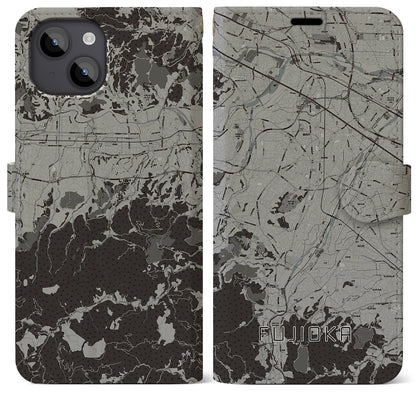 【藤岡（群馬県）】地図柄iPhoneケース（手帳タイプ）モノトーン・iPhone 14 Plus 用