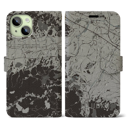 【藤岡（群馬県）】地図柄iPhoneケース（手帳タイプ）モノトーン・iPhone 15 用