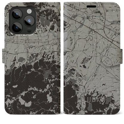 【藤岡（群馬県）】地図柄iPhoneケース（手帳タイプ）モノトーン・iPhone 15 Pro Max 用