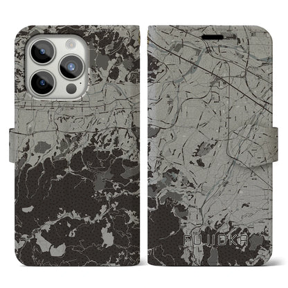 【藤岡（群馬県）】地図柄iPhoneケース（手帳タイプ）モノトーン・iPhone 15 Pro 用