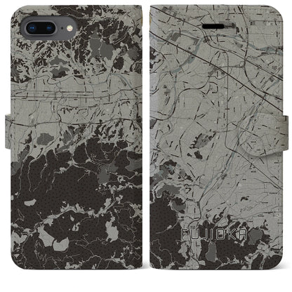 【藤岡（群馬県）】地図柄iPhoneケース（手帳タイプ）モノトーン・iPhone 8Plus /7Plus / 6sPlus / 6Plus 用