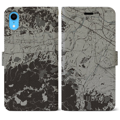 【藤岡（群馬県）】地図柄iPhoneケース（手帳タイプ）モノトーン・iPhone XR 用