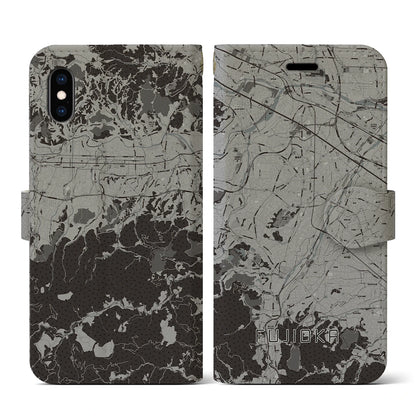 【藤岡（群馬県）】地図柄iPhoneケース（手帳タイプ）モノトーン・iPhone XS / X 用