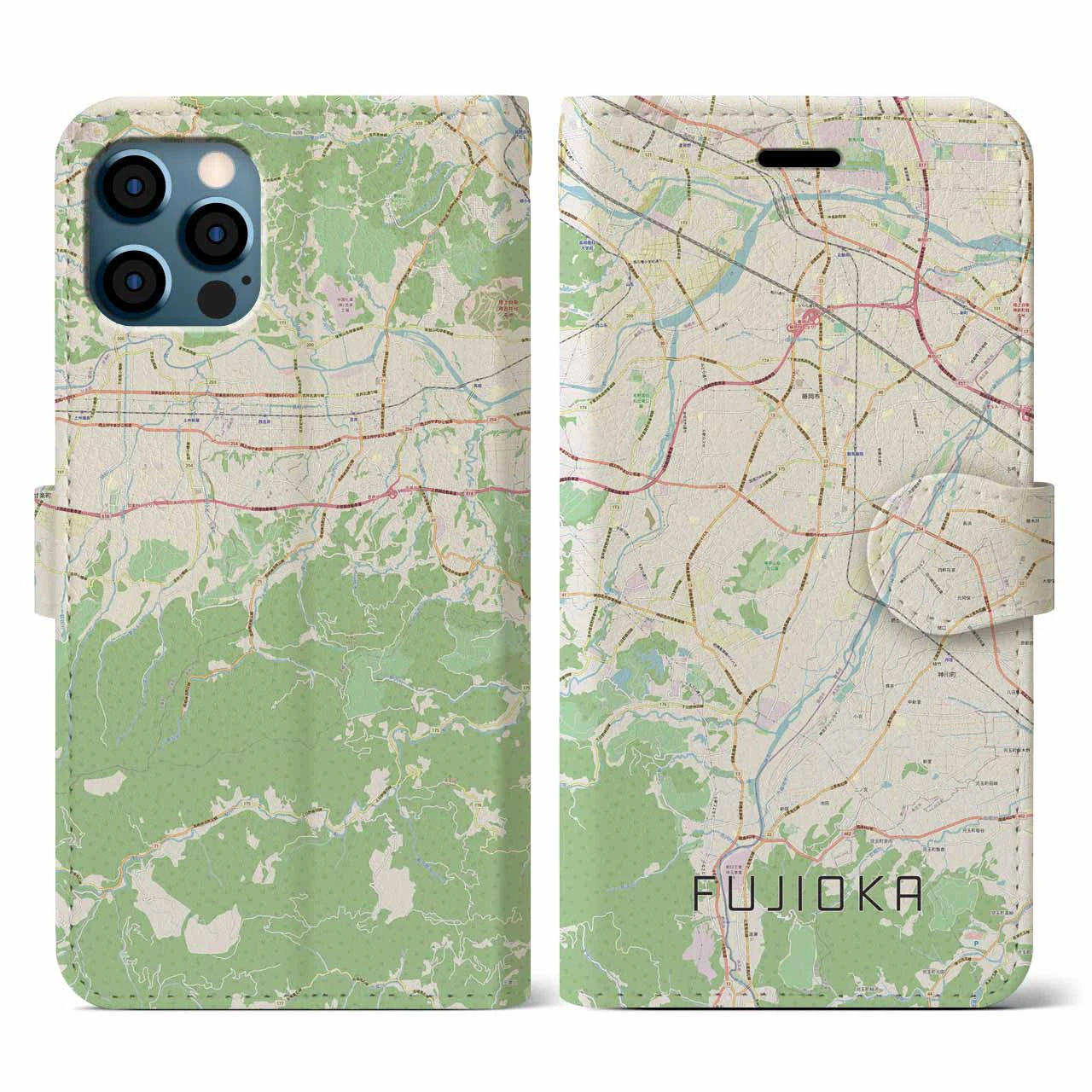 【藤岡（群馬県）】地図柄iPhoneケース（手帳タイプ）