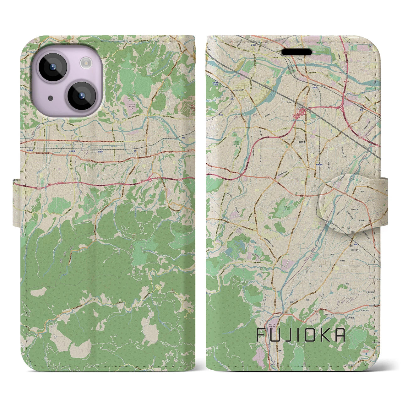 【藤岡（群馬県）】地図柄iPhoneケース（手帳タイプ）