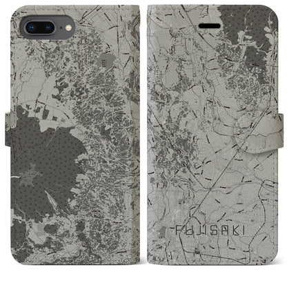 【藤崎（青森県）】地図柄iPhoneケース（手帳タイプ）モノトーン・iPhone 8Plus /7Plus / 6sPlus / 6Plus 用