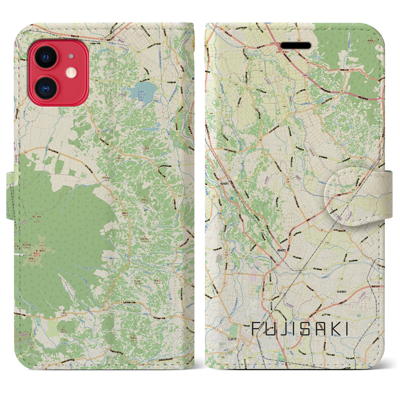 【藤崎（青森県）】地図柄iPhoneケース（手帳タイプ）ナチュラル・iPhone 11 用