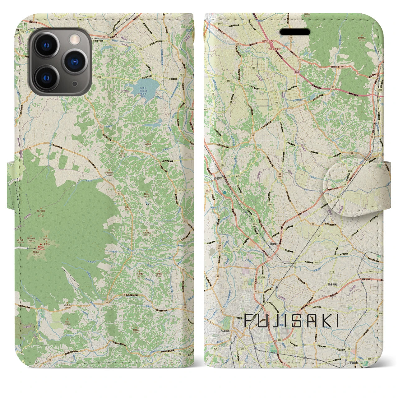 【藤崎（青森県）】地図柄iPhoneケース（手帳タイプ）ナチュラル・iPhone 11 Pro Max 用