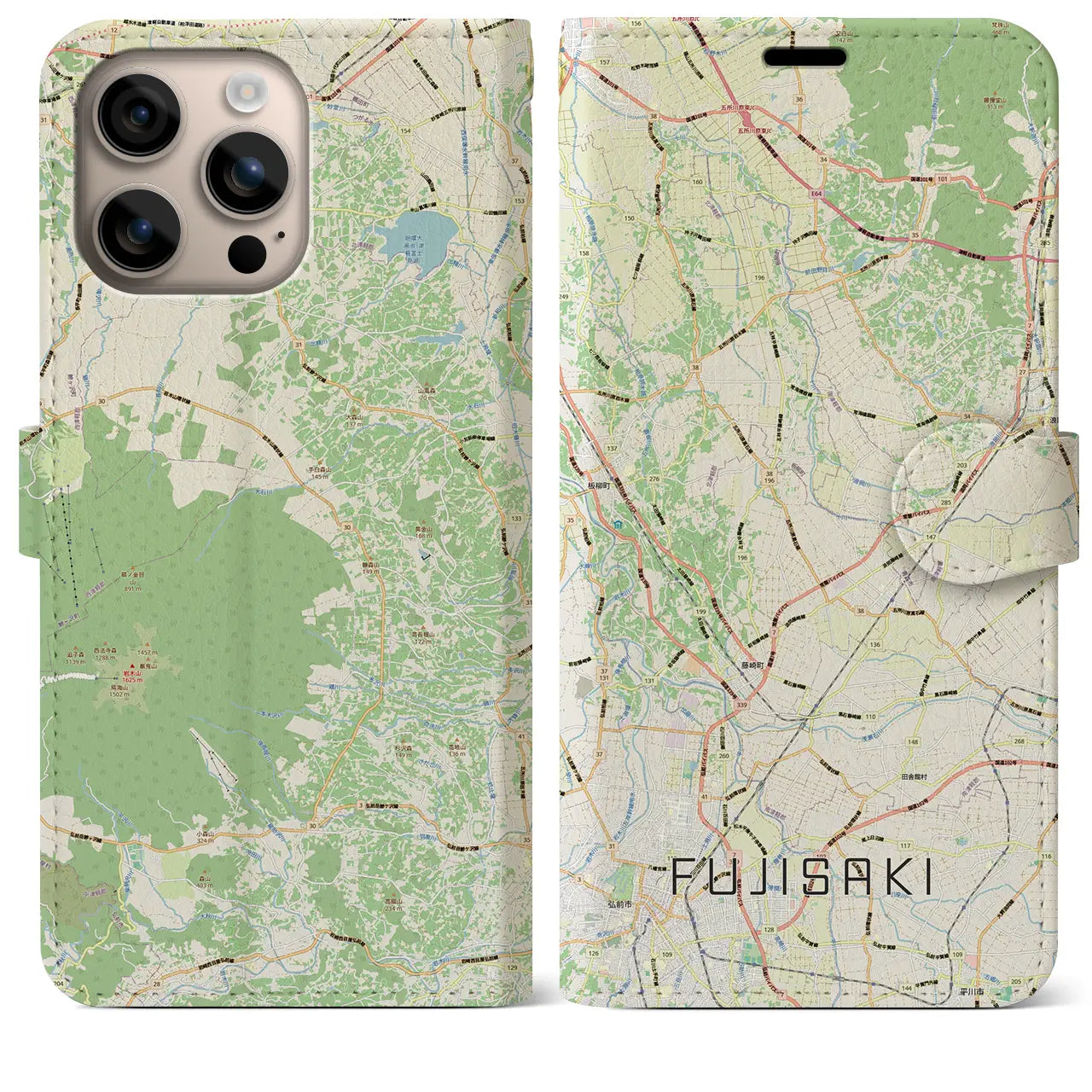 【藤崎（青森県）】地図柄iPhoneケース（手帳タイプ）ナチュラル・iPhone 16 Plus 用