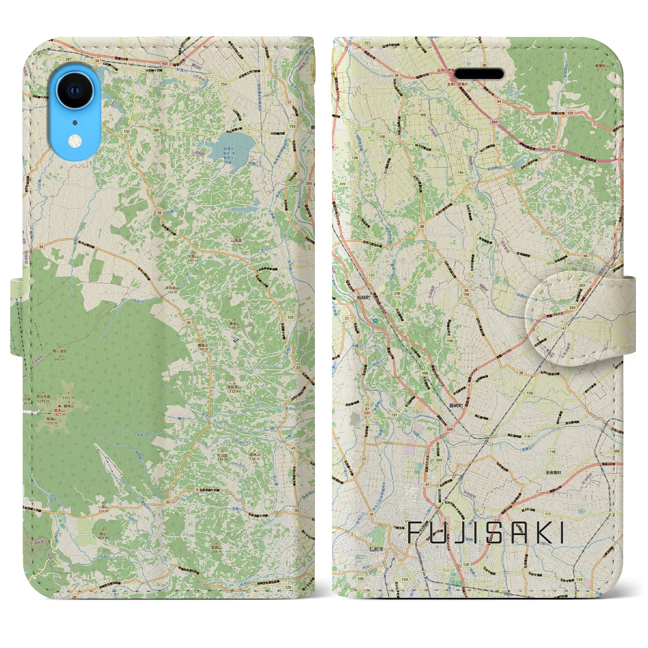 【藤崎（青森県）】地図柄iPhoneケース（手帳タイプ）ナチュラル・iPhone XR 用