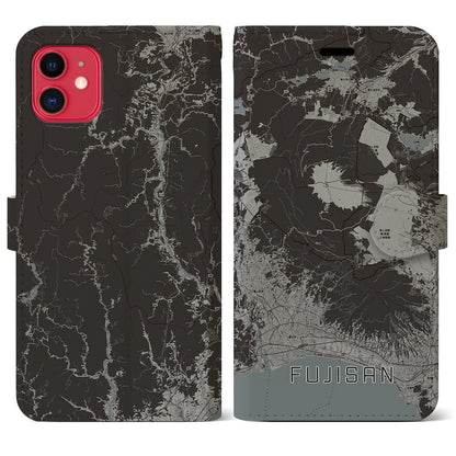 【富士山（静岡県）】地図柄iPhoneケース（手帳タイプ）モノトーン・iPhone 11 用